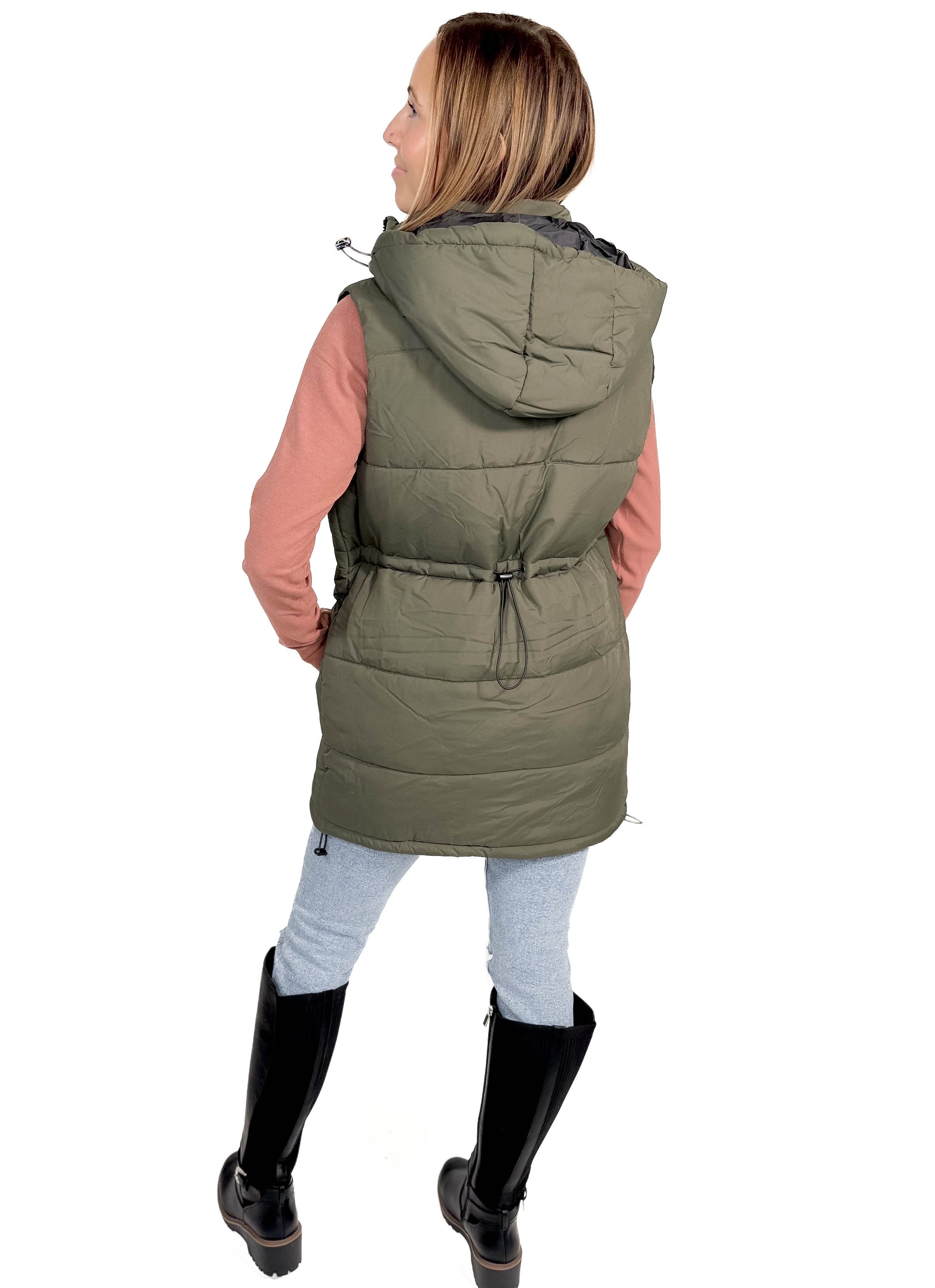 NOISY MAY Aurora Hooded Vest- DUSTY OLIVE