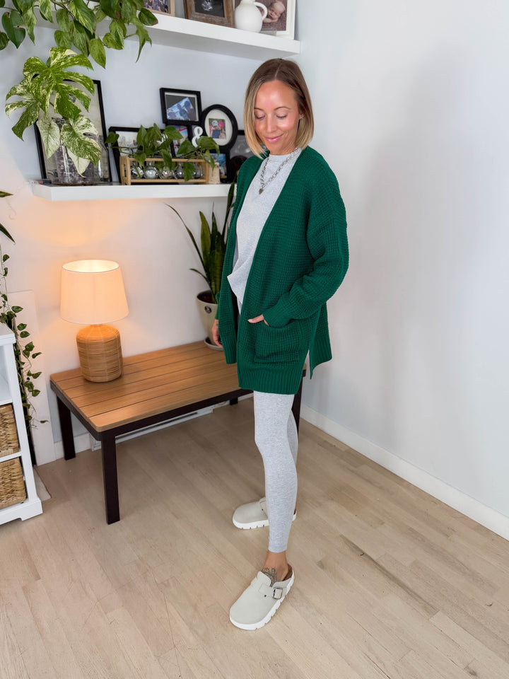 Marley Waffle Cardigan- HUNTER GREEN
