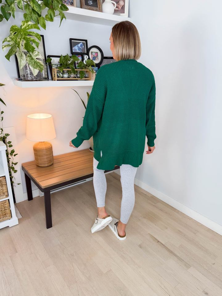 Marley Waffle Cardigan- HUNTER GREEN