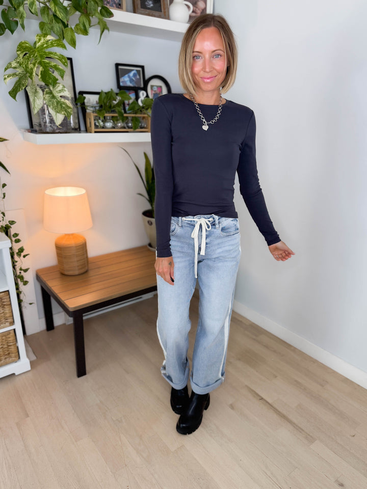 Only Riley Organic Cott Long Sleeve Top- NIGHT SKY