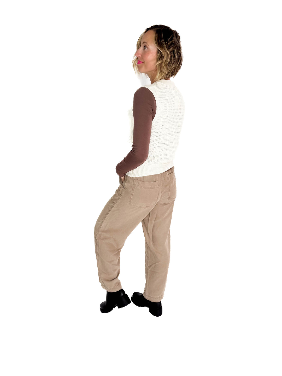 Suzy Chunky Waffle Knit Sweater Vest With Buttons- CREAM