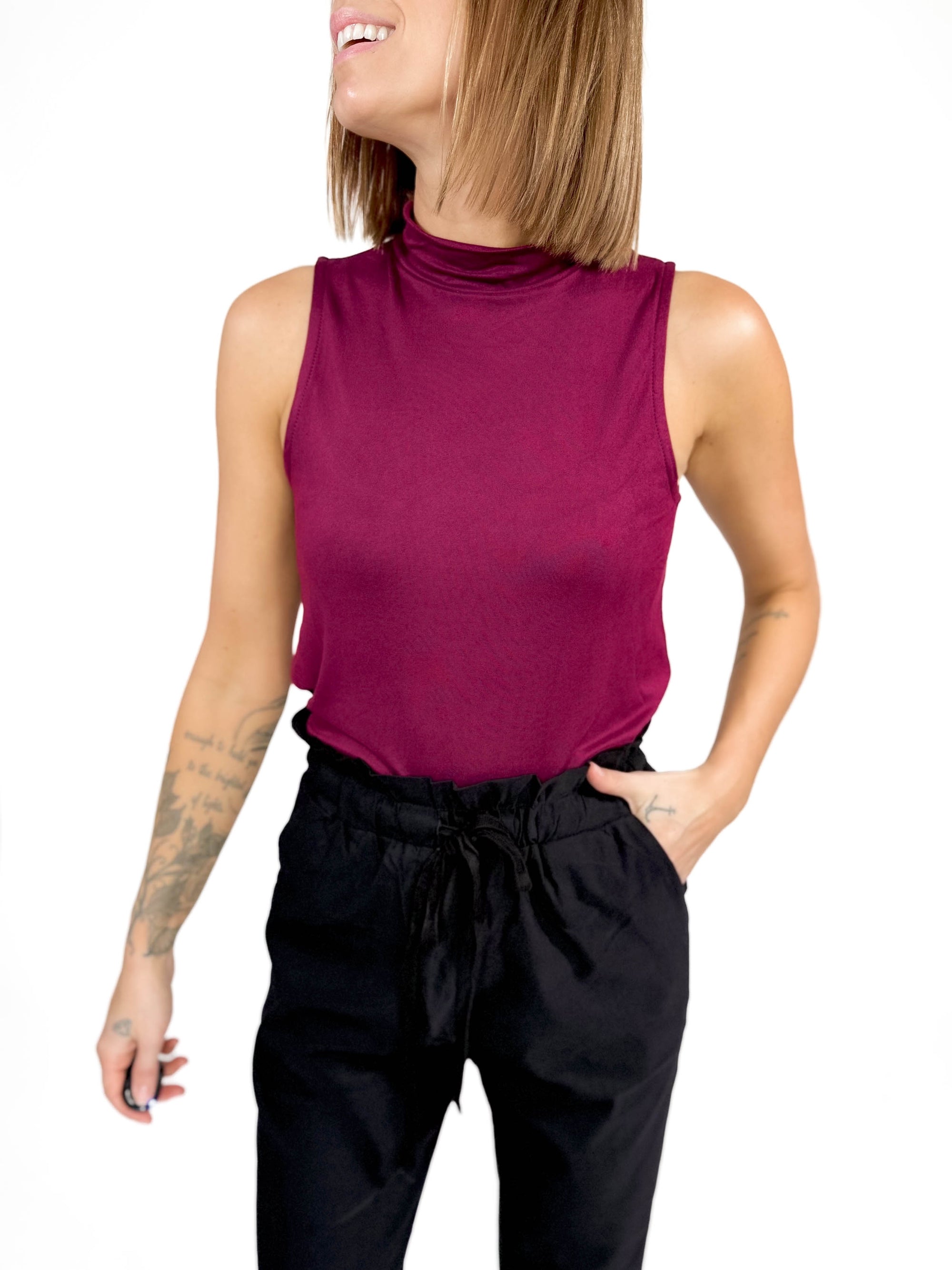 Gotta Have Mock Neck Tank- BURGUNDY -FINAL SALE