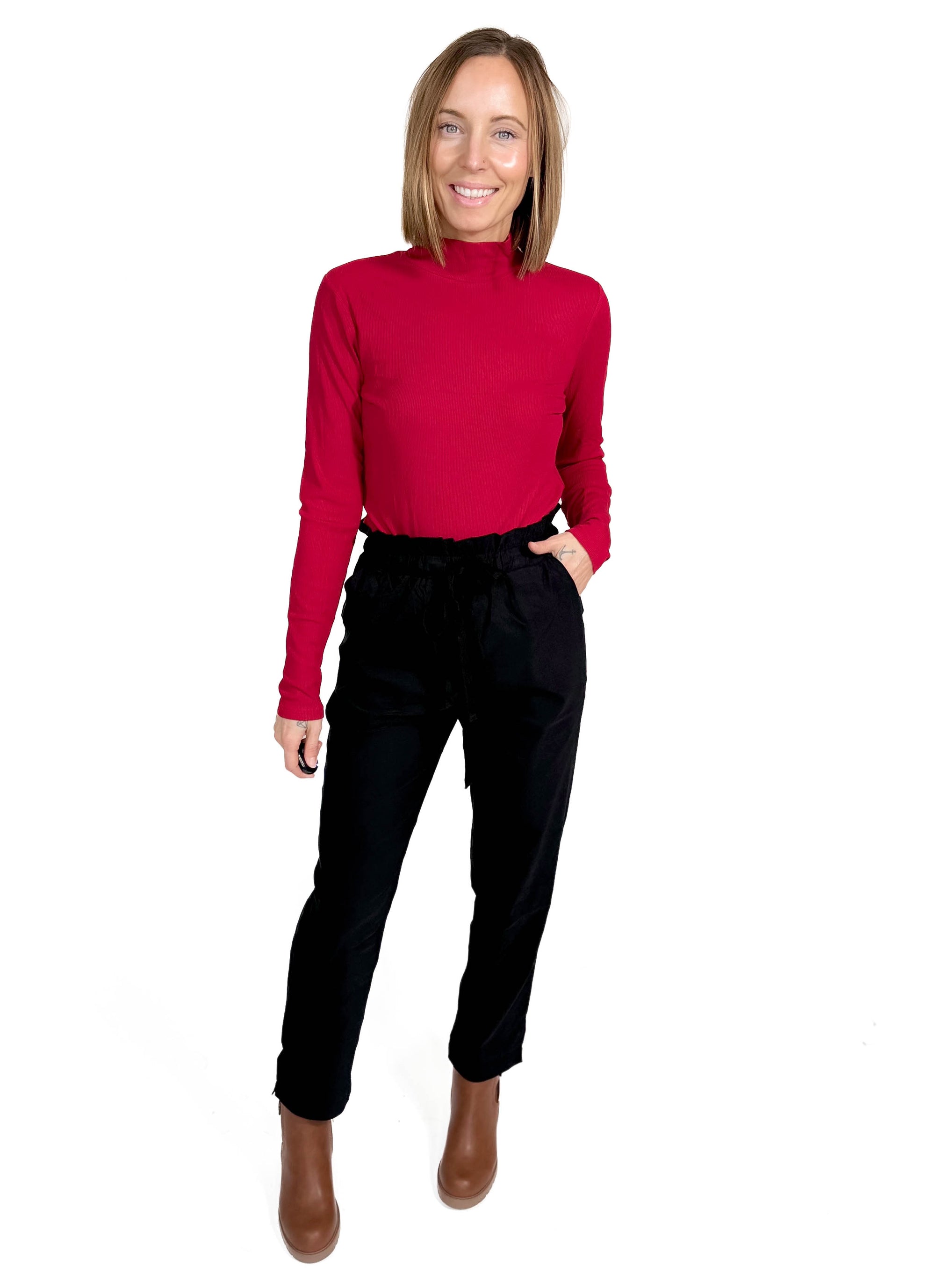 Gotta Have Ribbed Mock Neck Long Sleeve- CRIMSON -FINAL SALE