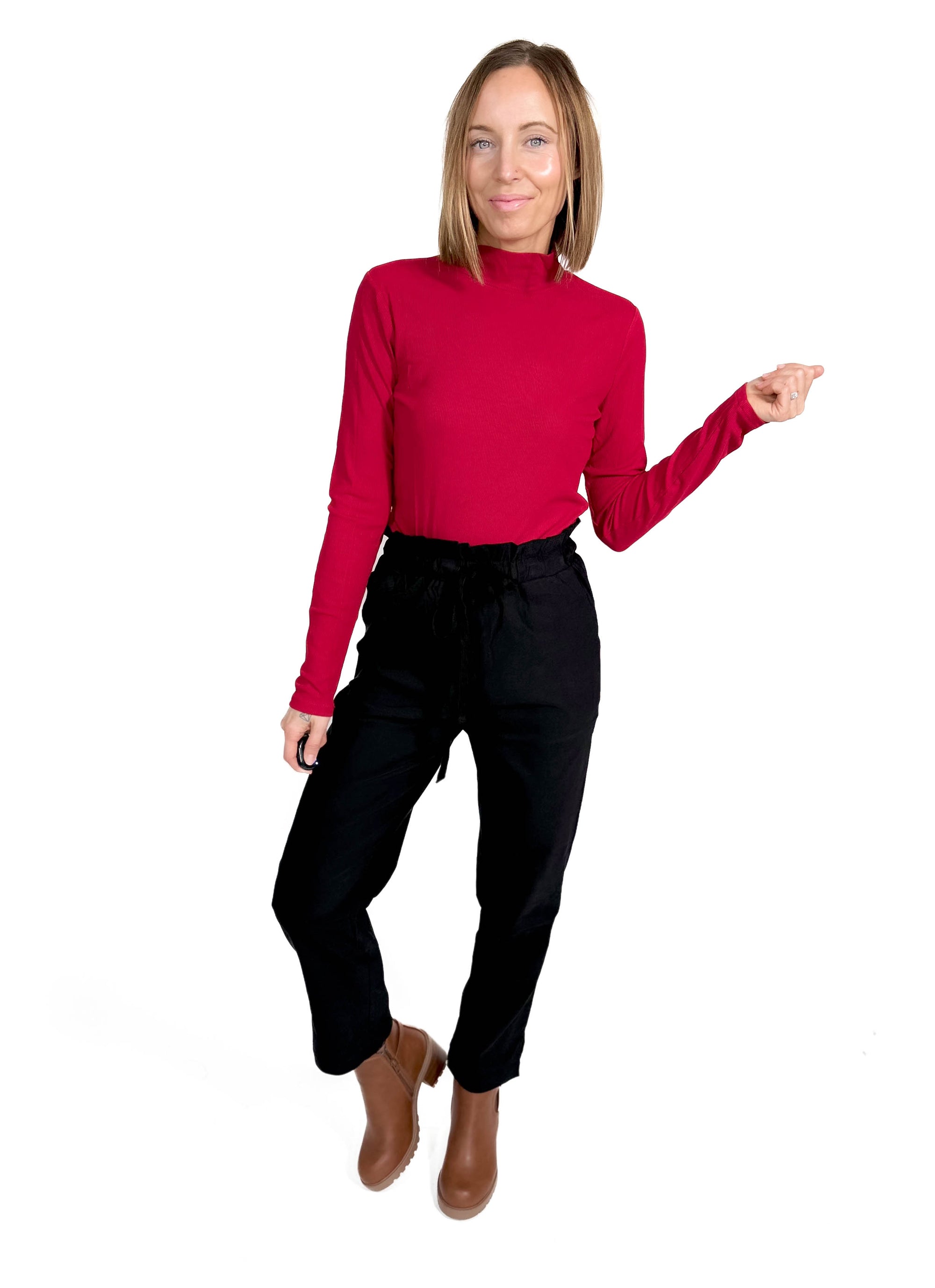 Gotta Have Ribbed Mock Neck Long Sleeve- CRIMSON -FINAL SALE