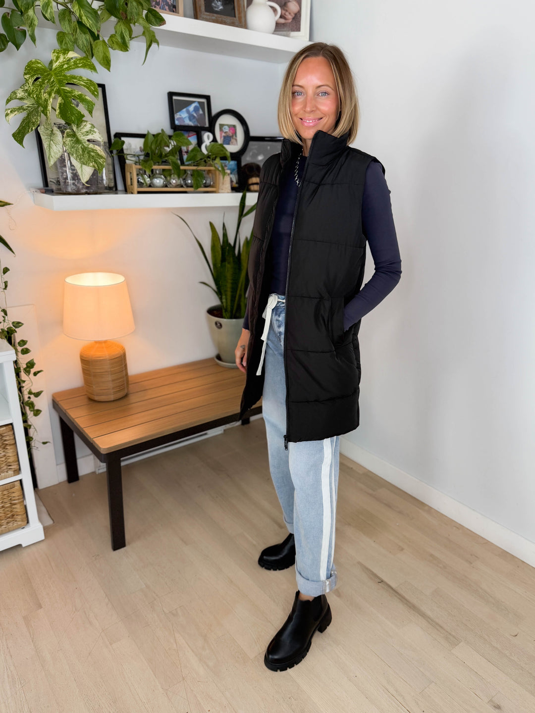 NOISY MAY Rosy Long Puffer Vest- BLACK