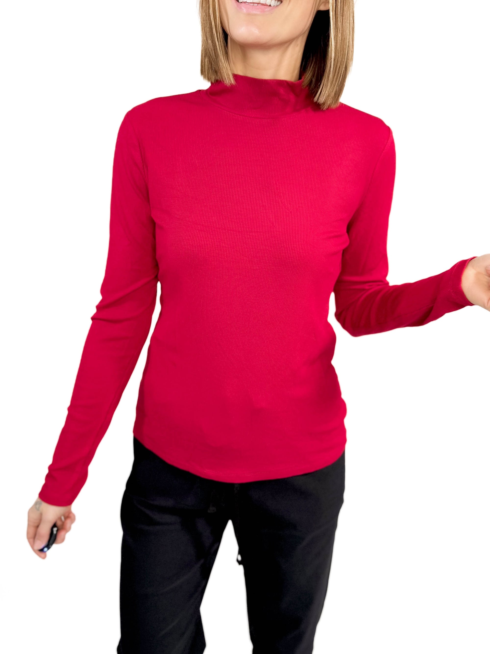 Gotta Have Ribbed Mock Neck Long Sleeve- CRIMSON -FINAL SALE