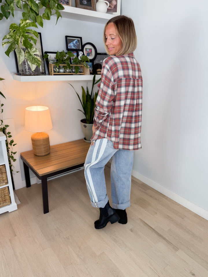 Edith Plaid Flannel Shirt- ROSEWOOD