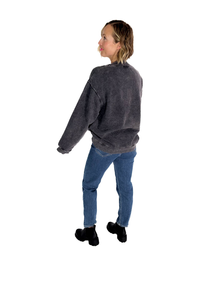 Nantucket Salt Wash Mock-Neck Pullover- SMOKE
