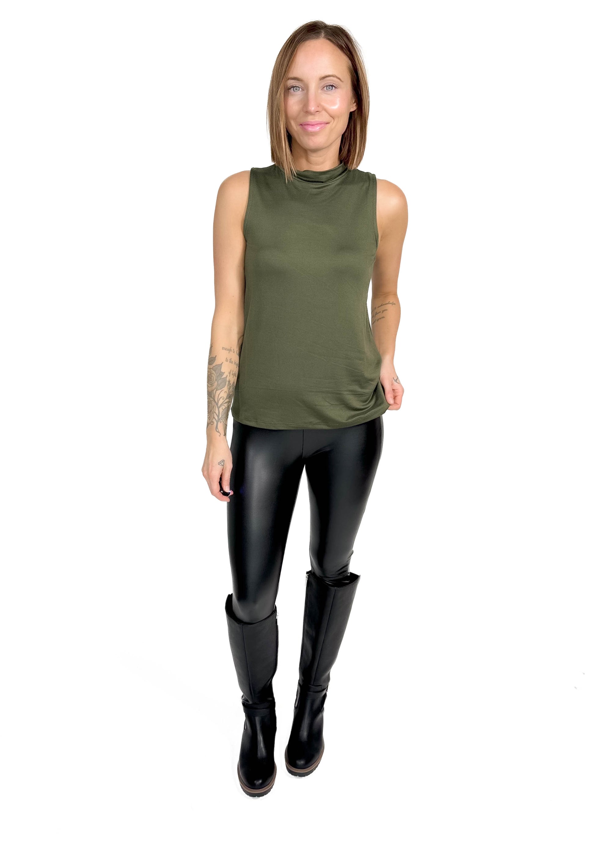 Gotta Have Mock Neck Tank- OLIVE -FINAL SALE