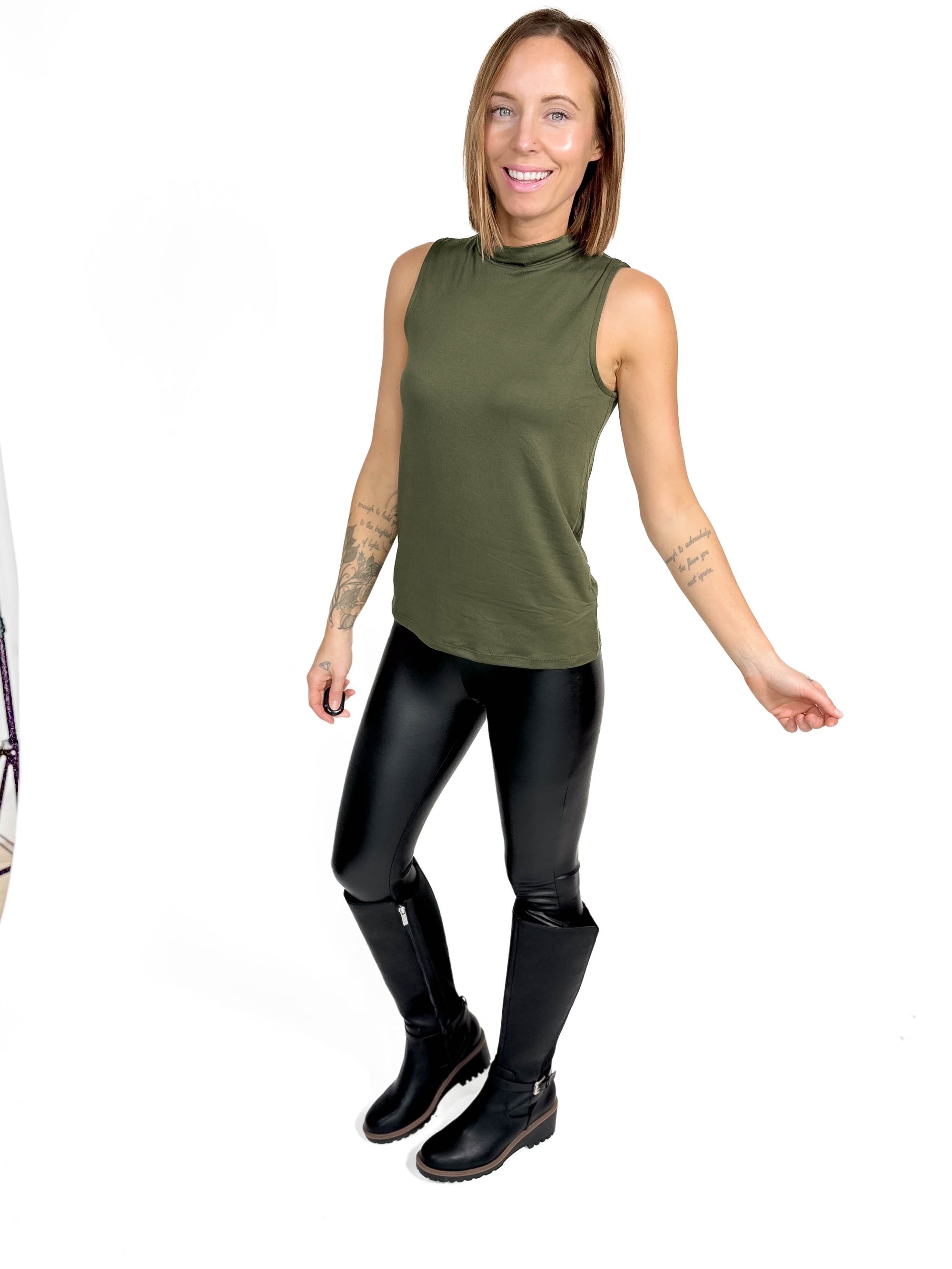 Gotta Have Mock Neck Tank- OLIVE -FINAL SALE