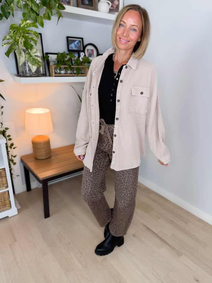 Ivy Waffle Shacket- DARK TAUPE