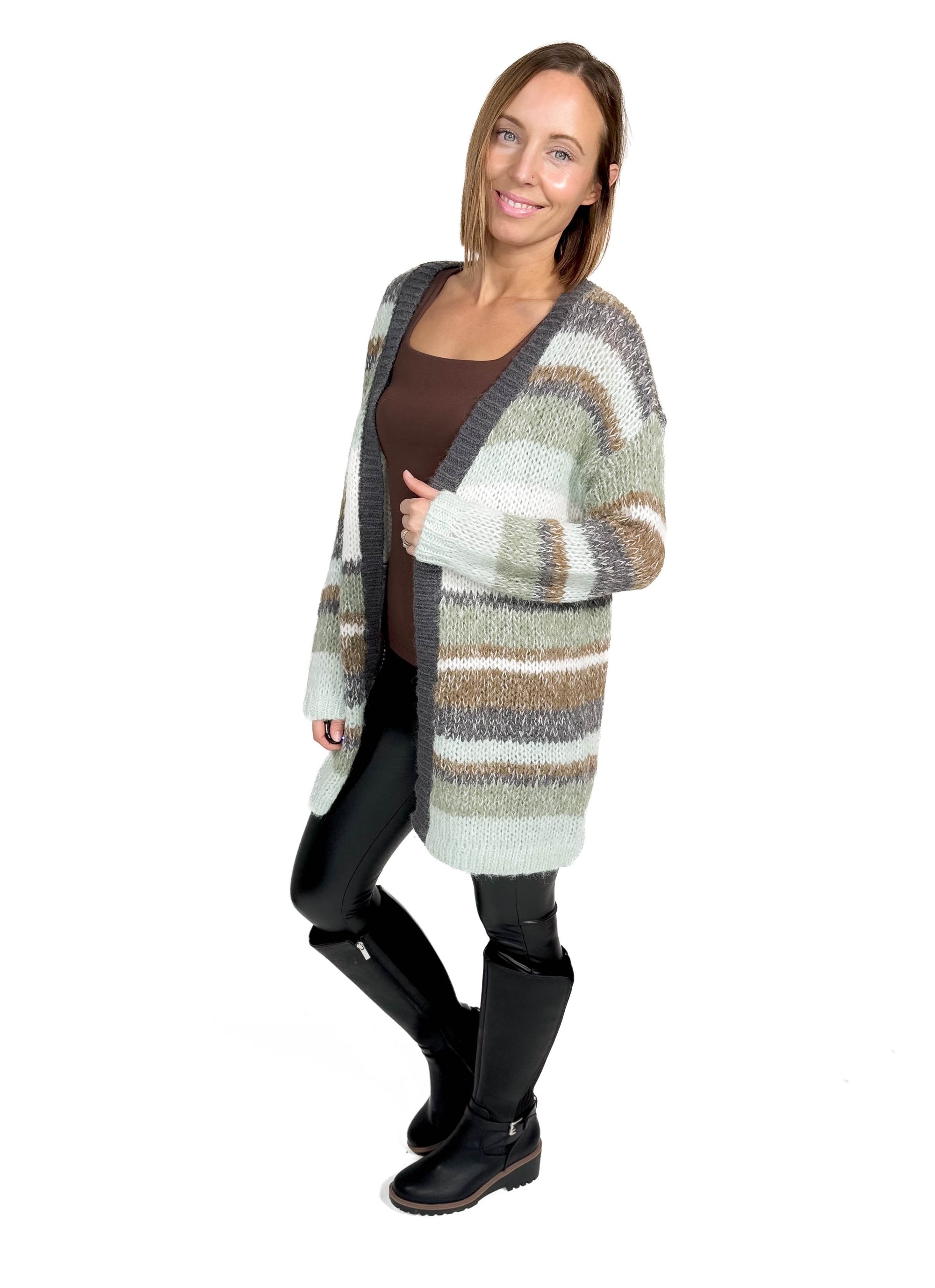 ONLY Cabin Cozy Cardigan- Aqua Gray/Cloud Dancer/Hedge Green