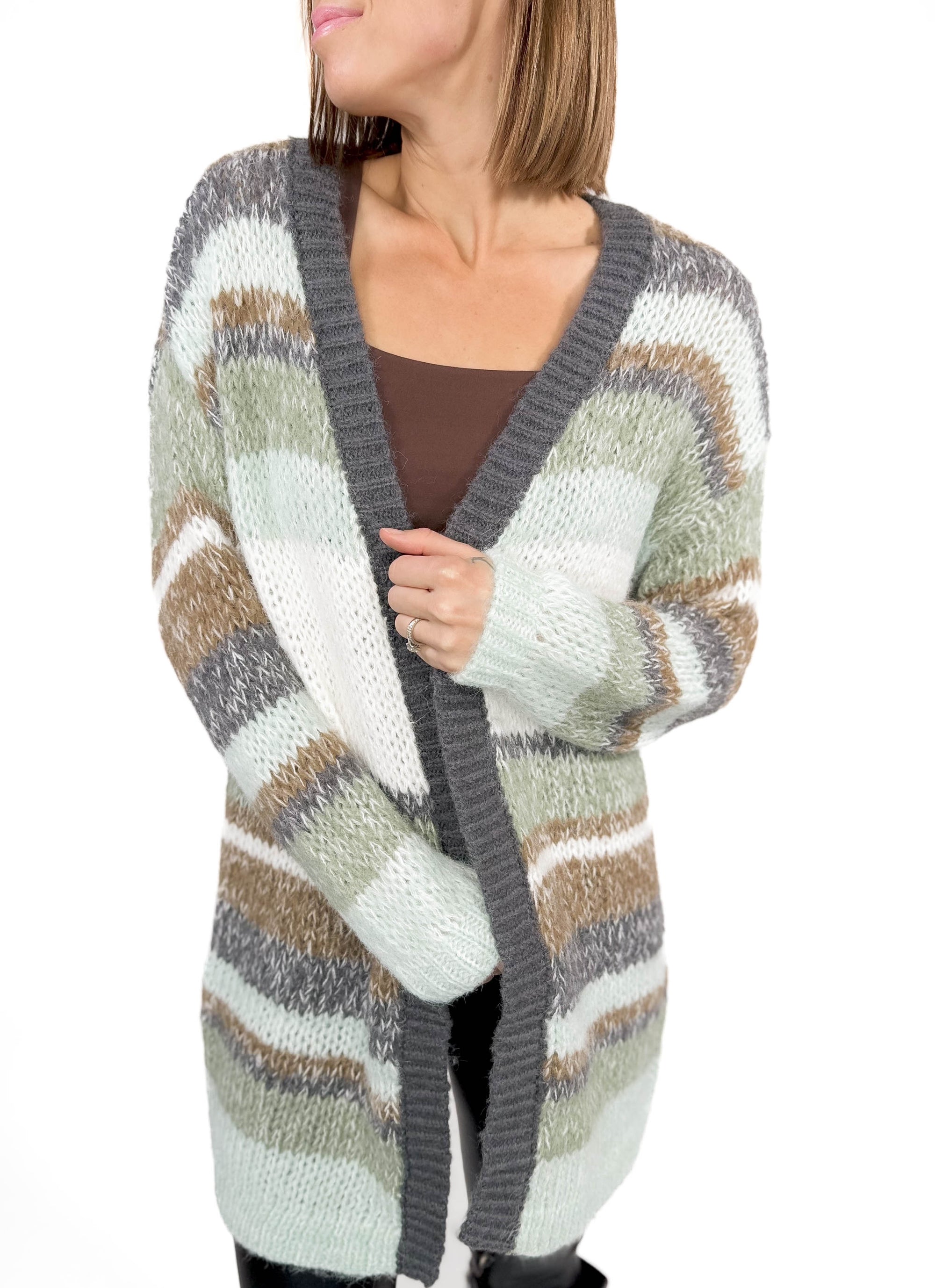 ONLY Cabin Cozy Cardigan- Aqua Gray/Cloud Dancer/Hedge Green