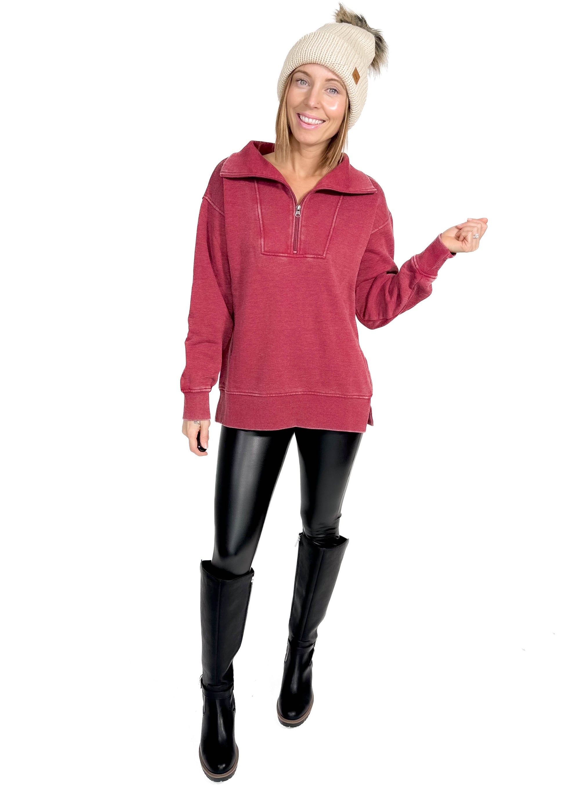 Bestie 1/2 Zip Pullover- BURGUNDY