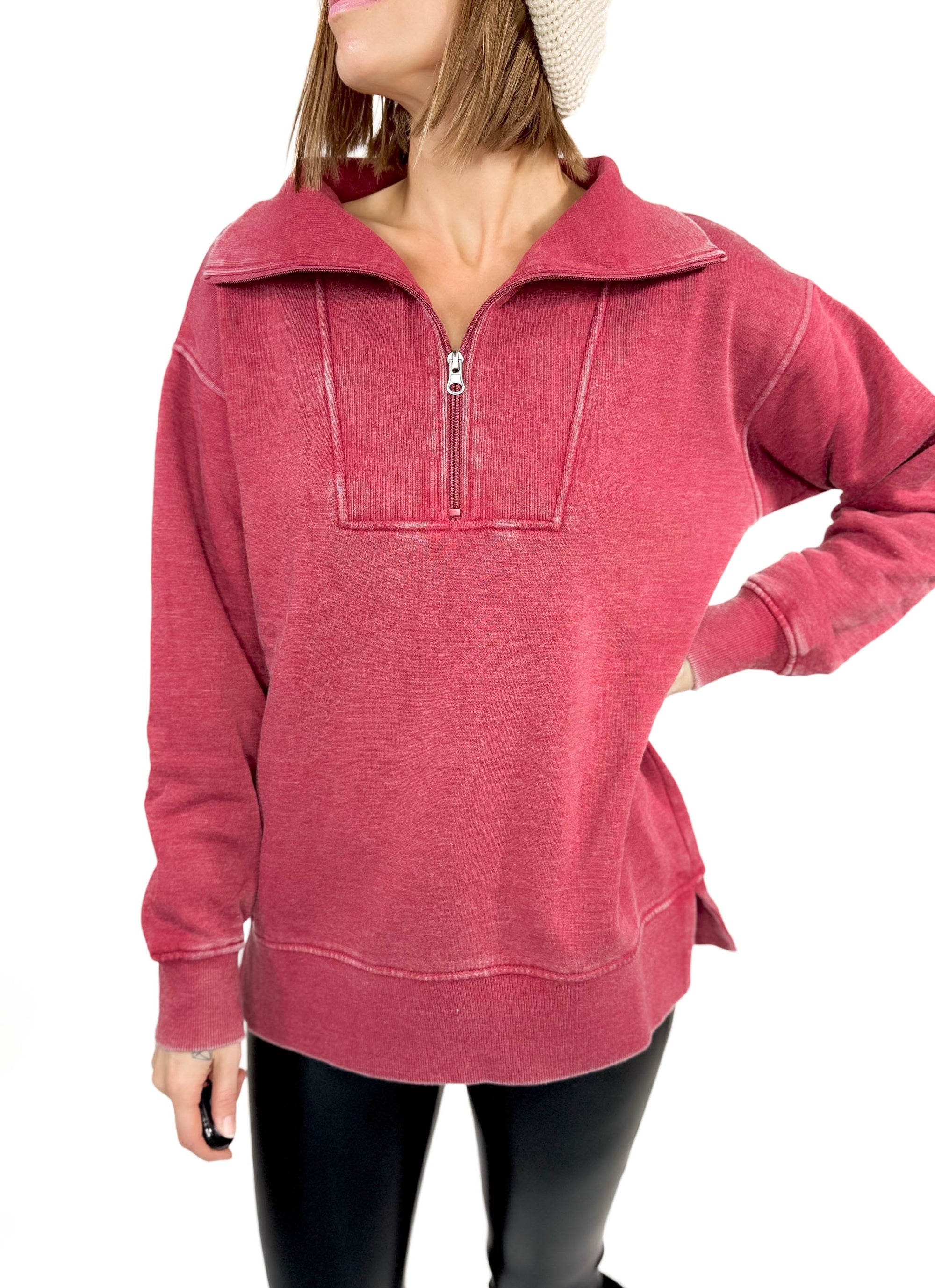 Bestie 1/2 Zip Pullover- BURGUNDY