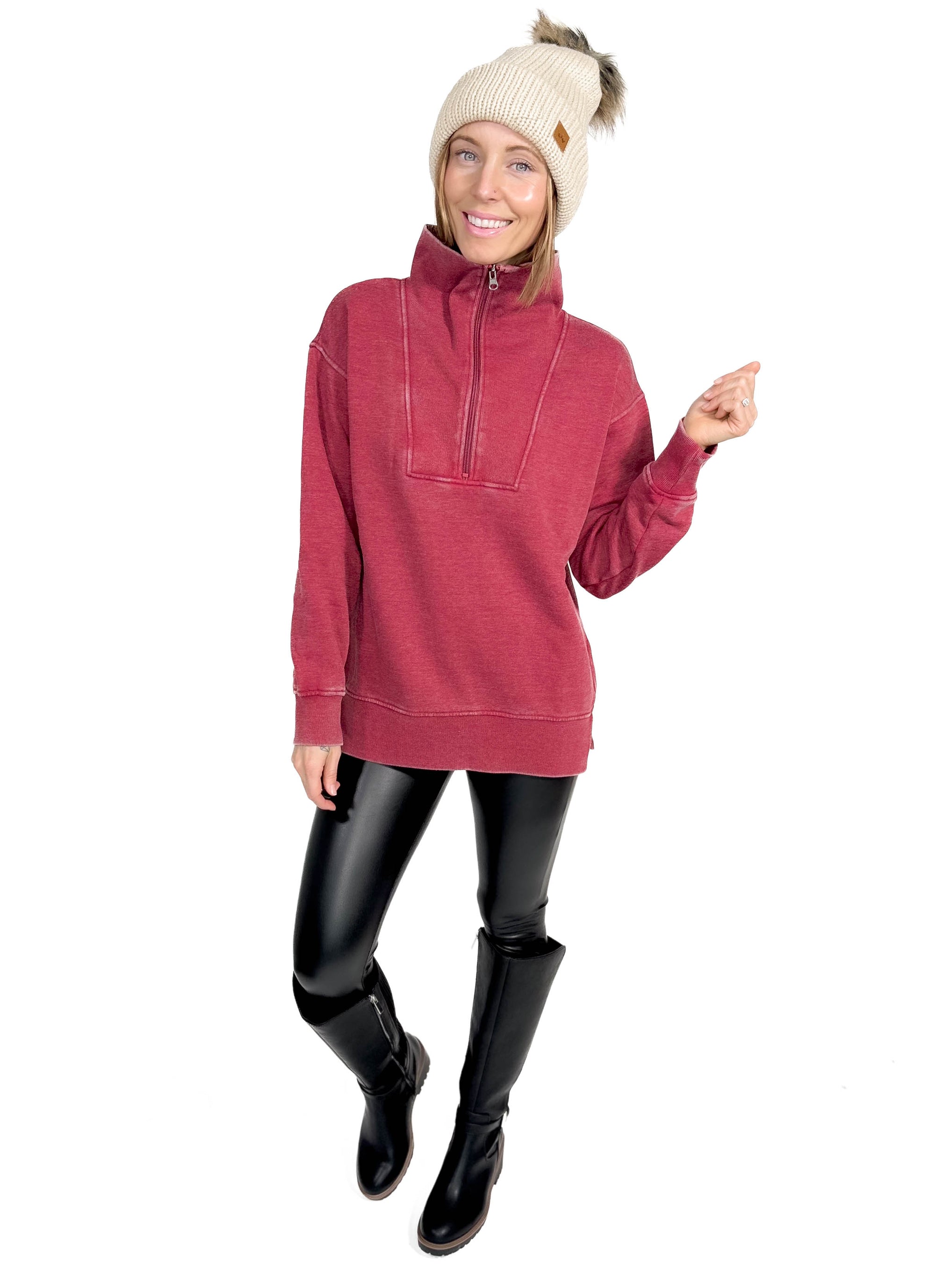 Bestie 1/2 Zip Pullover- BURGUNDY