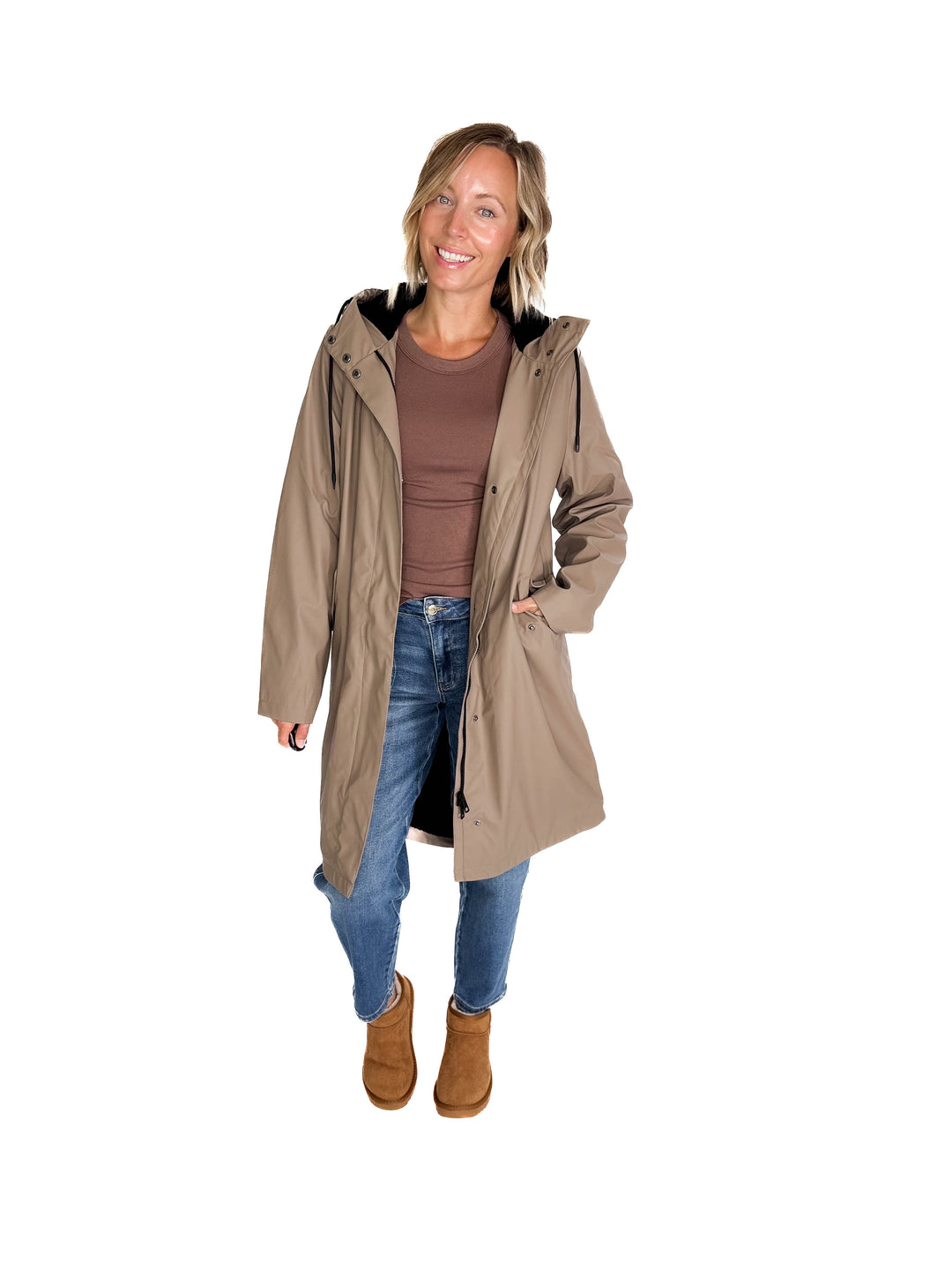 ONLY Sia Sherpa Lined Raincoat- WALNUT