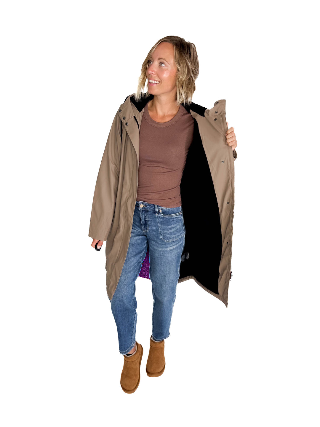 ONLY Sia Sherpa Lined Raincoat- WALNUT