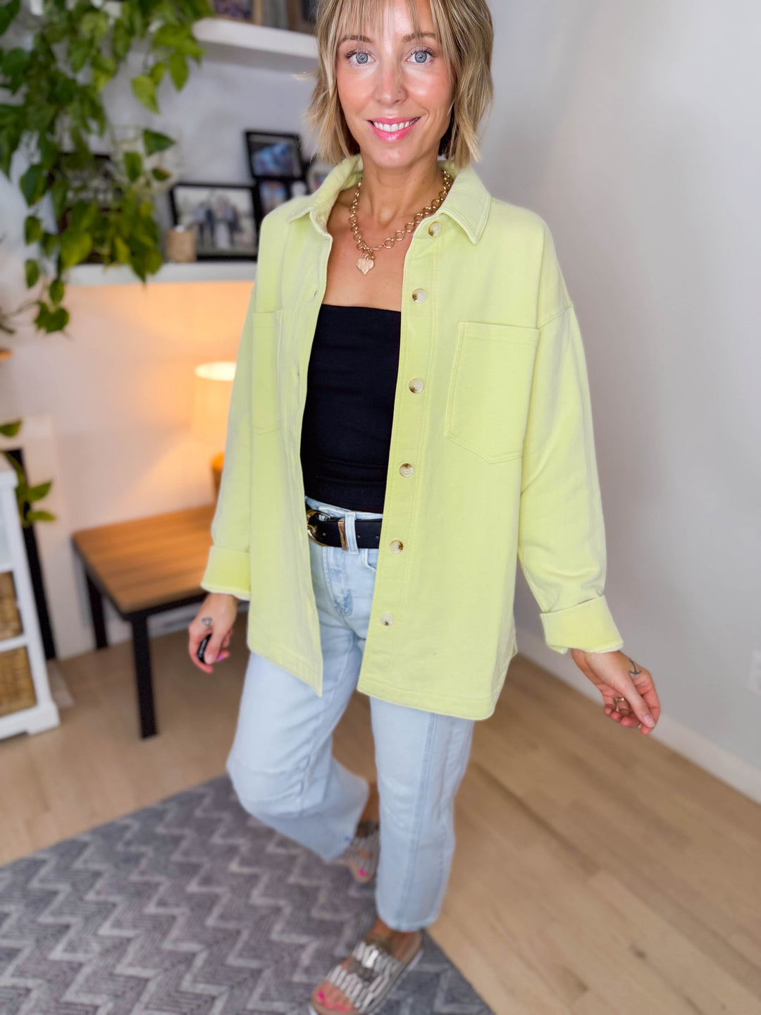 Sienna Washed  Shacket- LIME