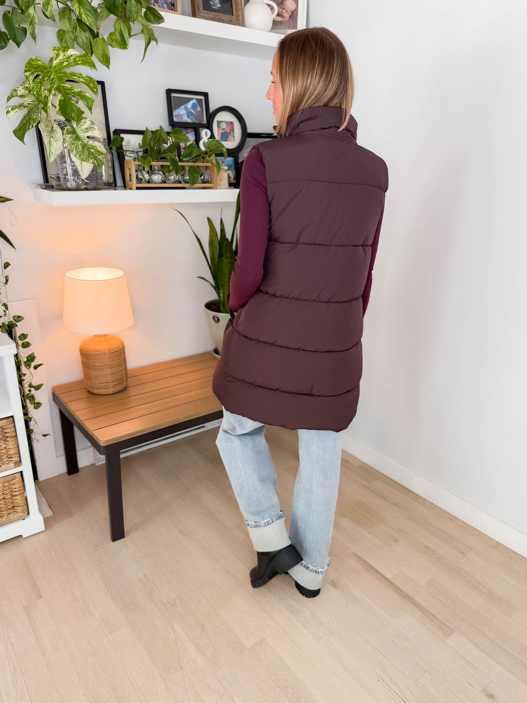 NOISY MAY Rosy Long Puffer Vest- CHOCOLATE