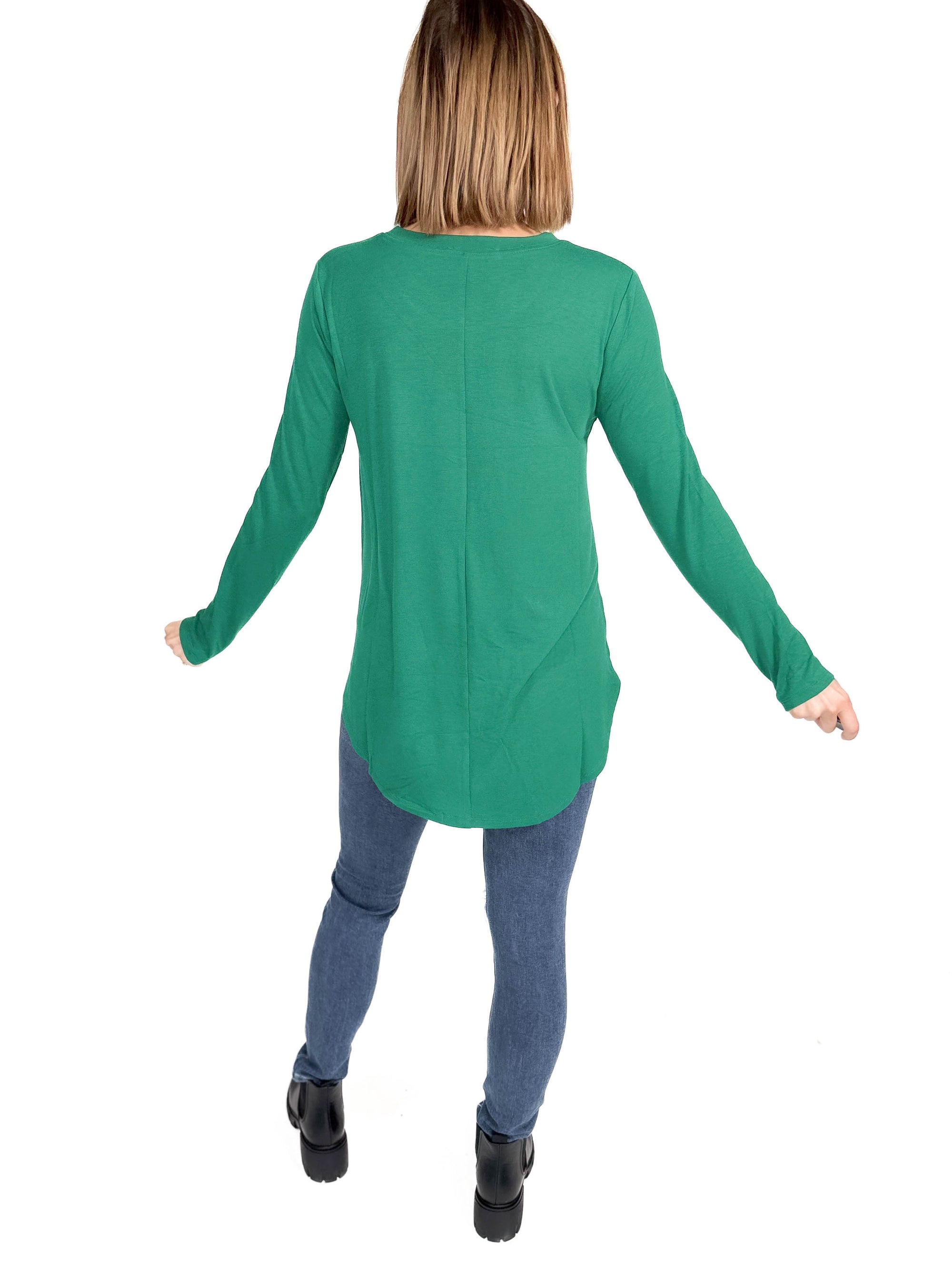 Travey Round Hem Long Sleeve- FOREST