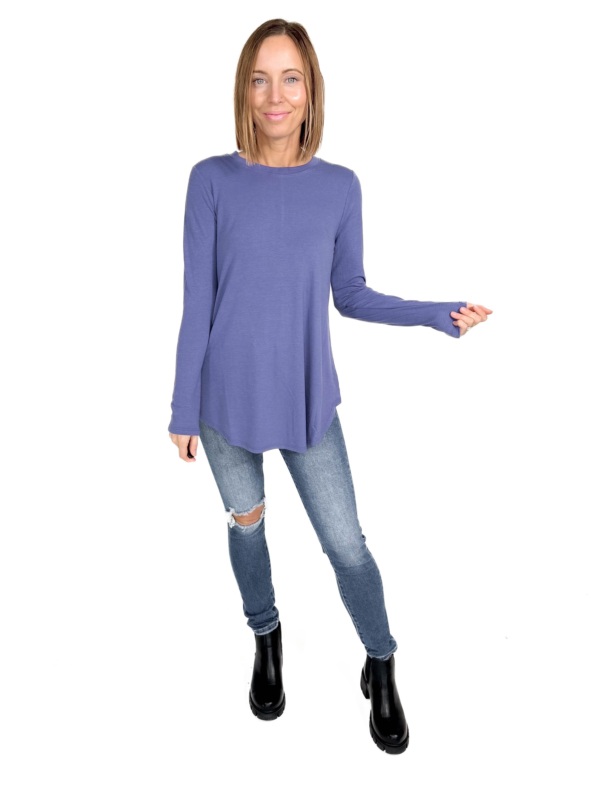 Travey Round Hem Long Sleeve- PERIWINKLE