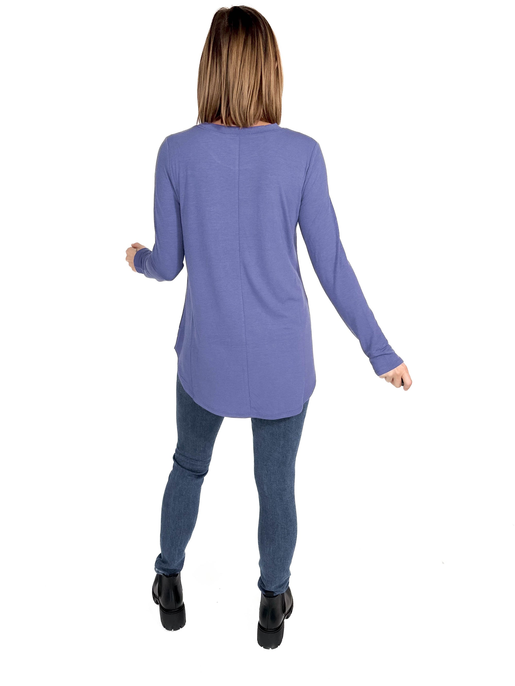 Travey Round Hem Long Sleeve- PERIWINKLE