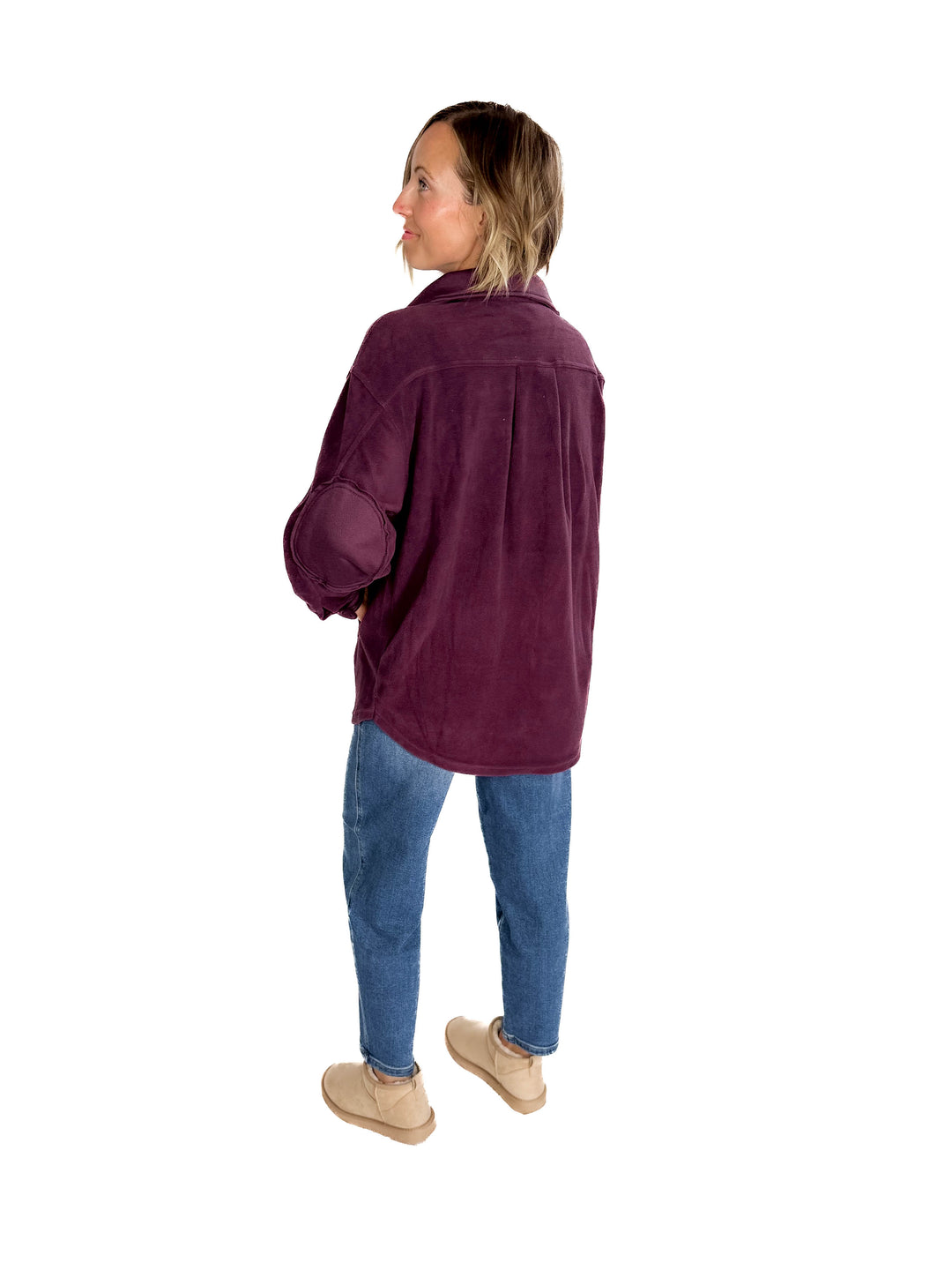 Jake Oversized Fleece Shacket- EGGPLANT
