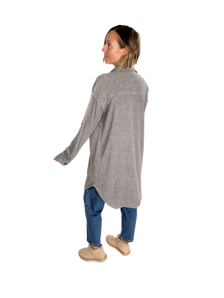 Taylor Brushed Knit Longline Shacket- GREY