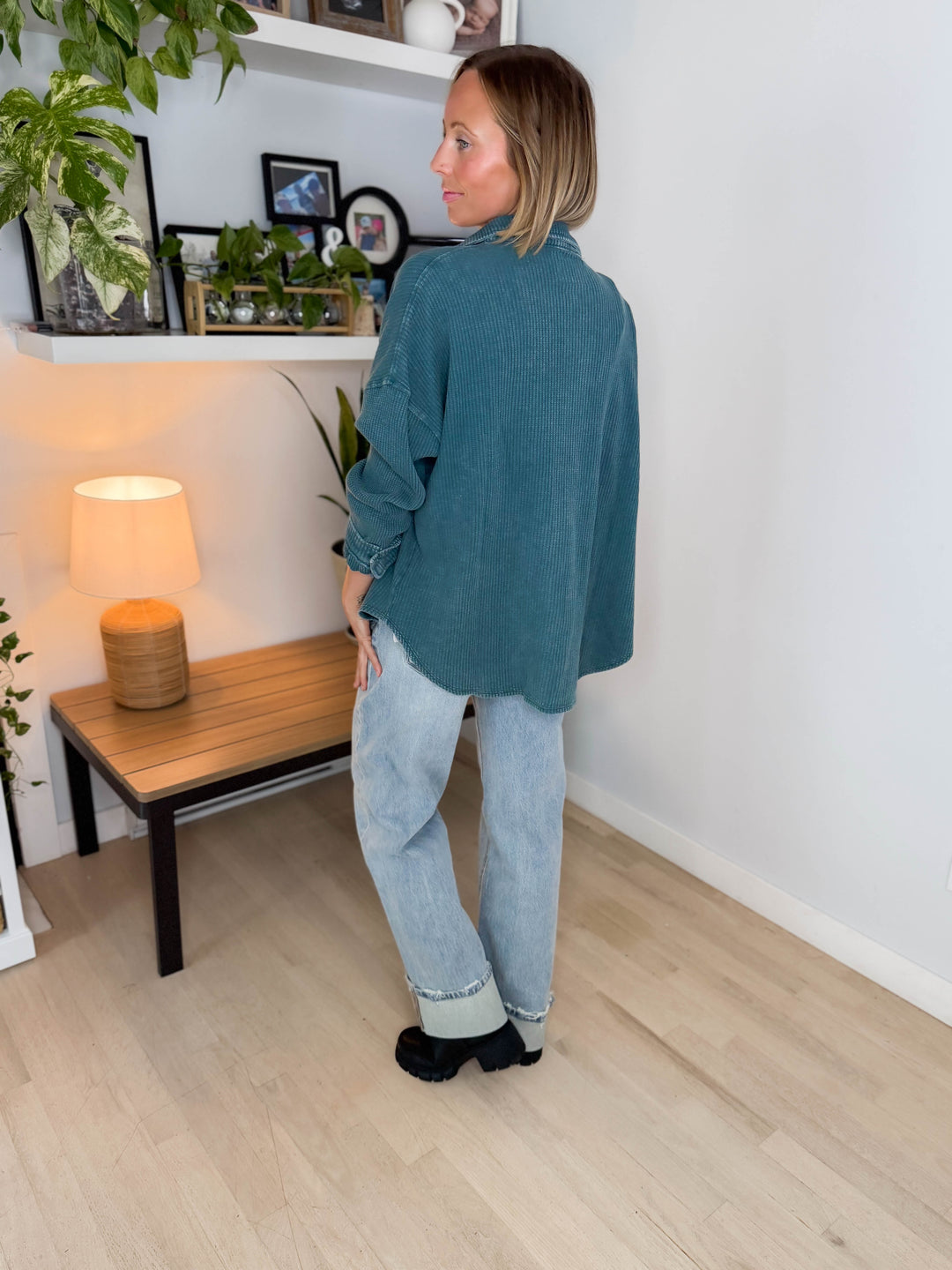 Ivy Waffle Shacket- DARK TEAL