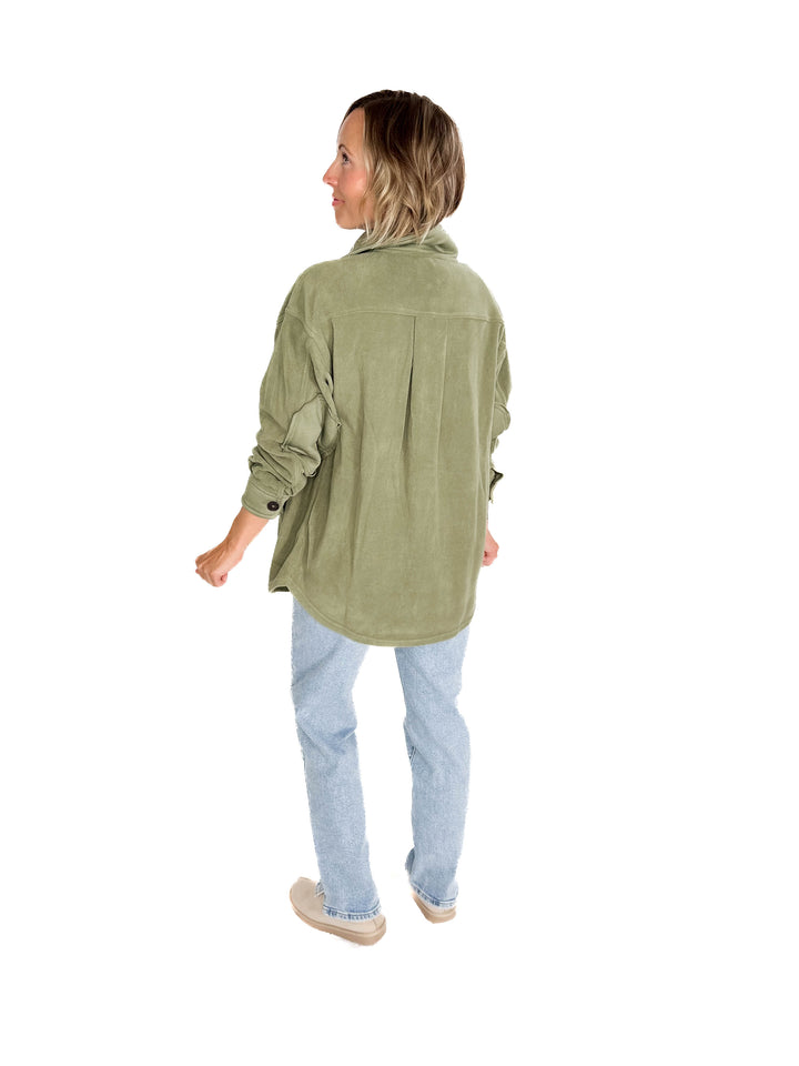 Jake Oversized Fleece Shacket- LIGHT OLIVE