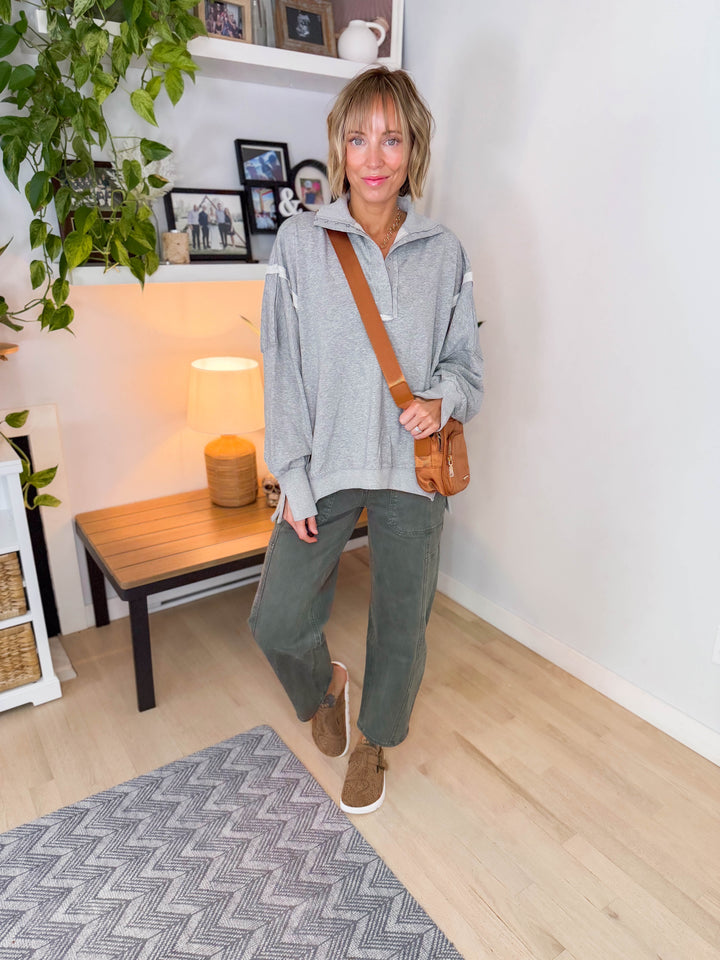 Nolan Snap Henley Pullover- HEATHER GREY