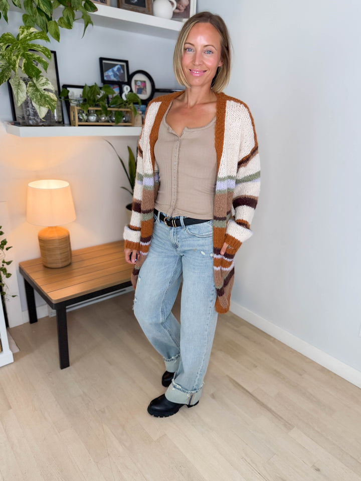 Jack Boho Multi Stripe Cardigan- RUST MULTI