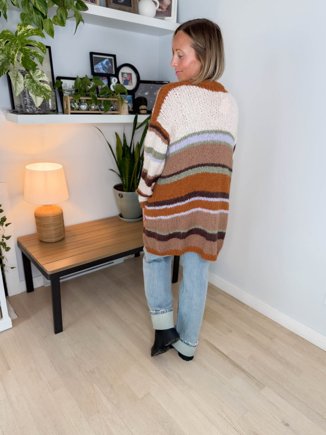 Jack Boho Multi Stripe Cardigan- RUST MULTI