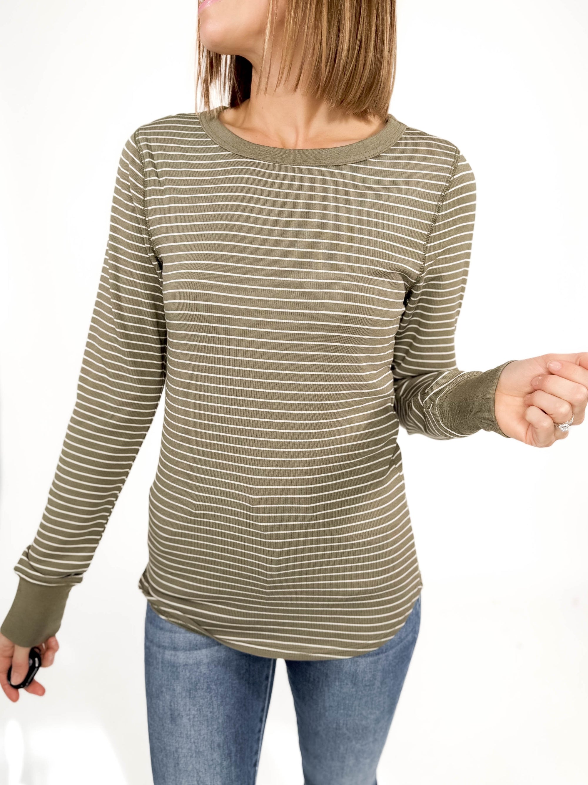 THREAD & SUPPLY Stacy Long Sleeve- SAGE STRIPE