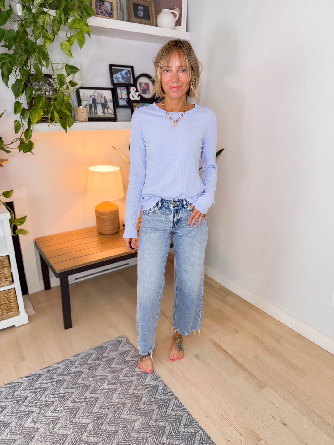 Vervet Lumi Mid Rise Ankle Wide Leg Jean- LIGHT WASH