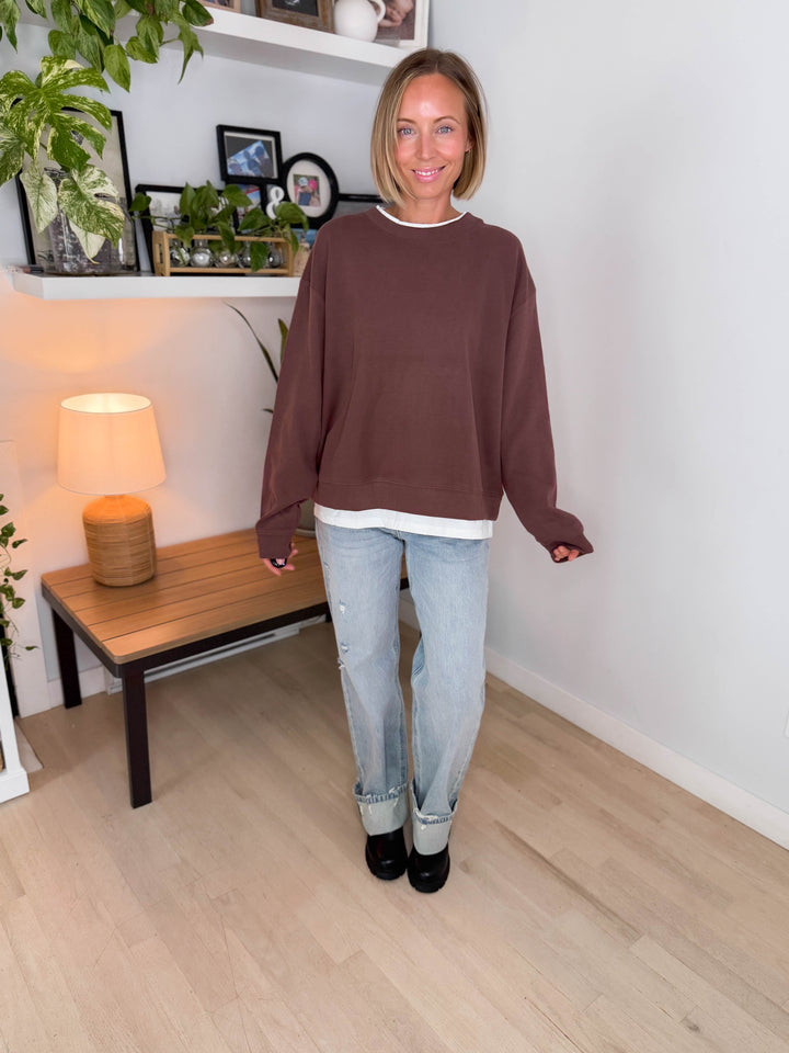 Murphy Layered Look Sweatshirt- CHOCOLATE