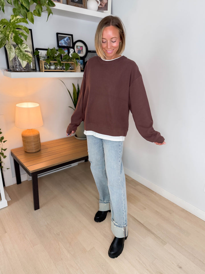 Murphy Layered Look Sweatshirt- CHOCOLATE