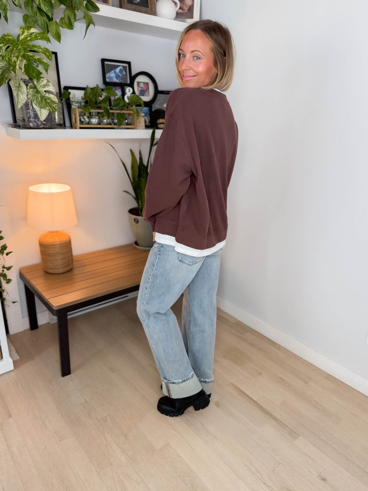 Murphy Layered Look Sweatshirt- CHOCOLATE
