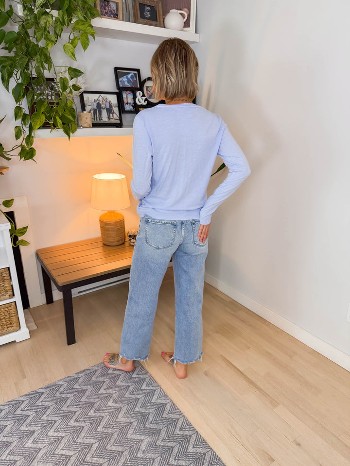 Vervet Lumi Mid Rise Ankle Wide Leg Jean- LIGHT WASH