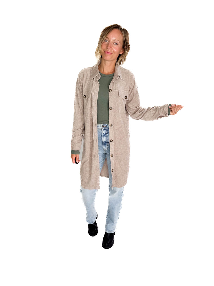 Taylor Brushed Knit Longline Shacket- MOCHA