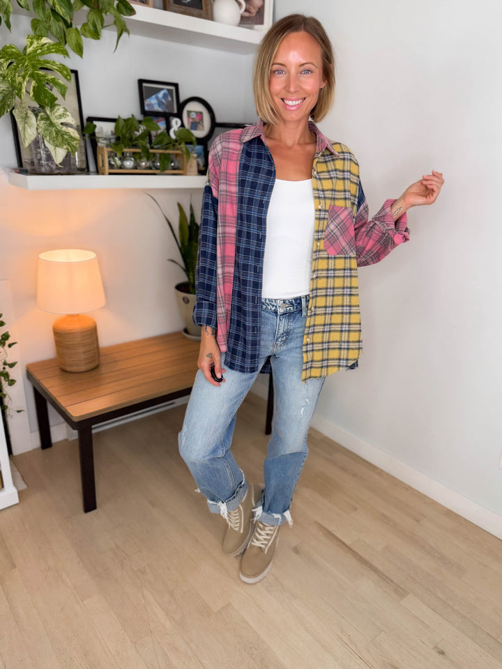 Neela Multi Plaid Flannel- BLUE/PINK/YELLOW
