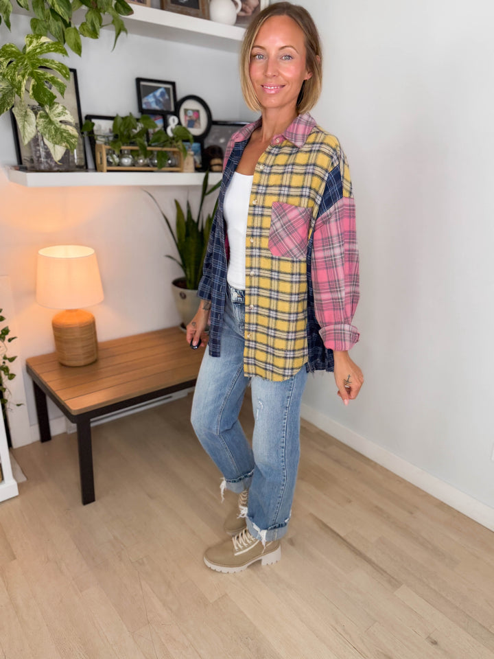Neela Multi Plaid Flannel- BLUE/PINK/YELLOW