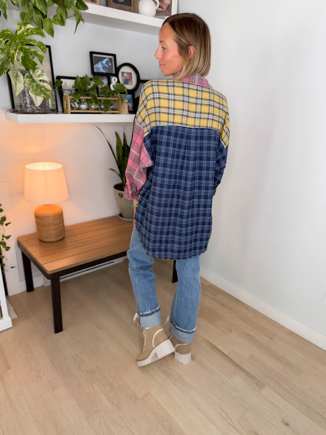 Neela Multi Plaid Flannel- BLUE/PINK/YELLOW