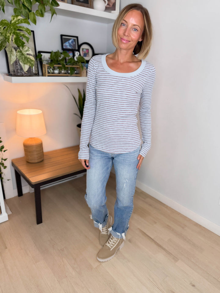 Hughes Ribbed Top- DUSTY BLUE
