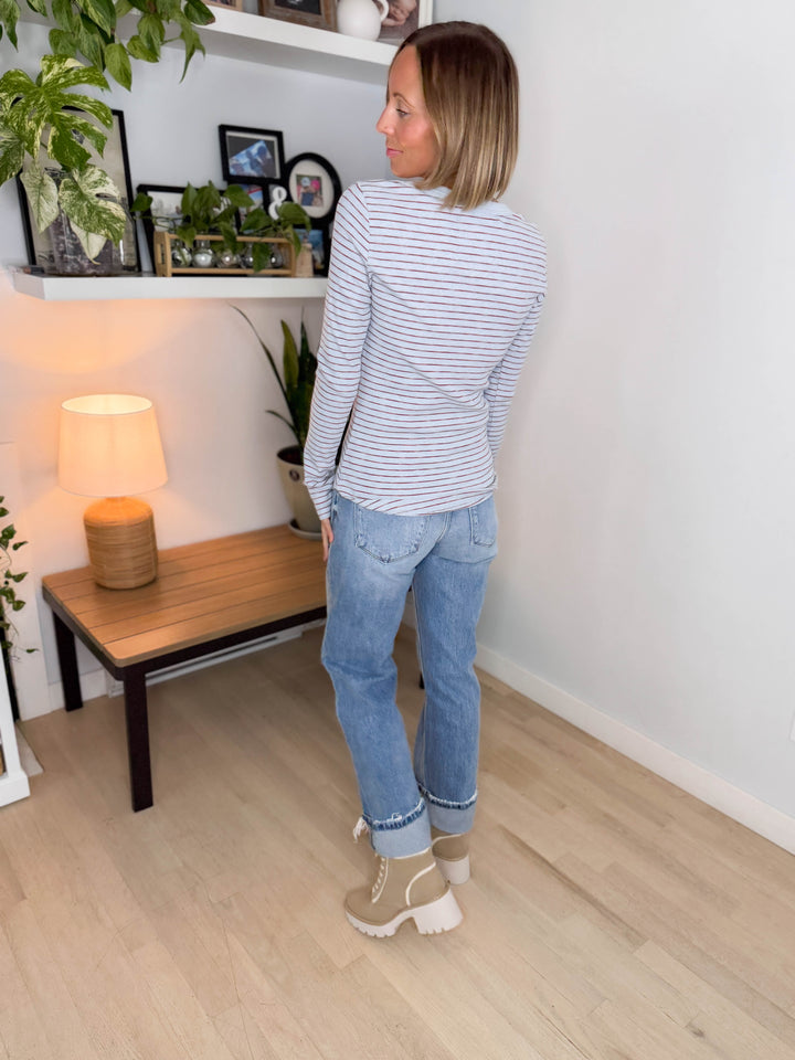 Hughes Ribbed Top- DUSTY BLUE