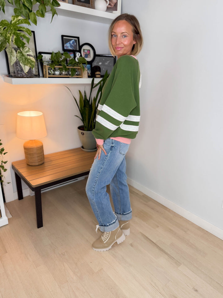 Andie Mineral Washed Pullover- MATCHA