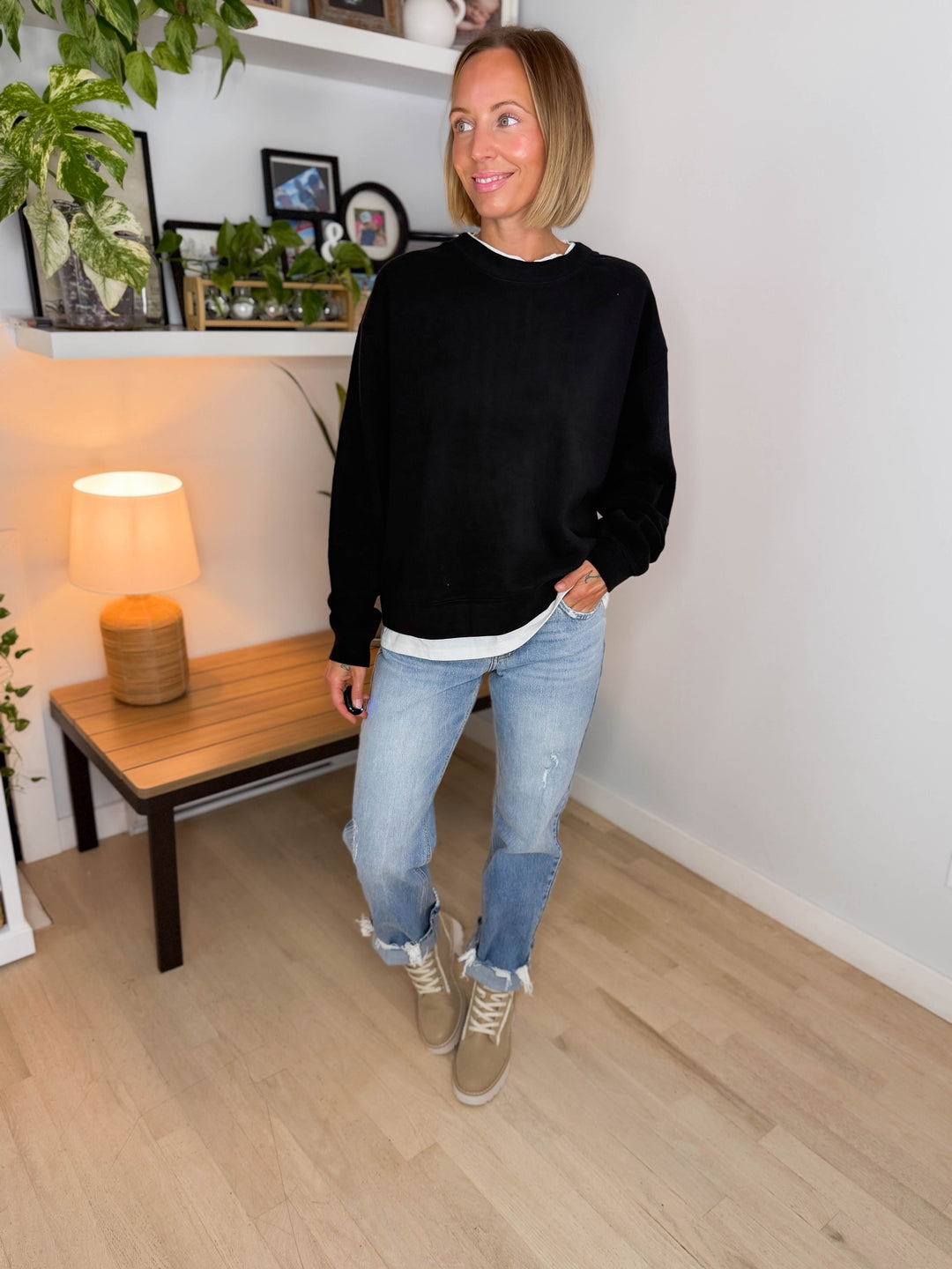 Murphy Layered Look Sweatshirt- BLACK