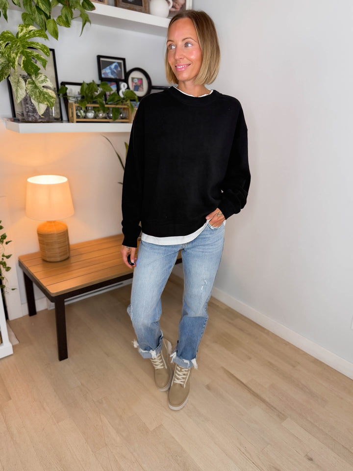 Murphy Layered Look Sweatshirt- BLACK
