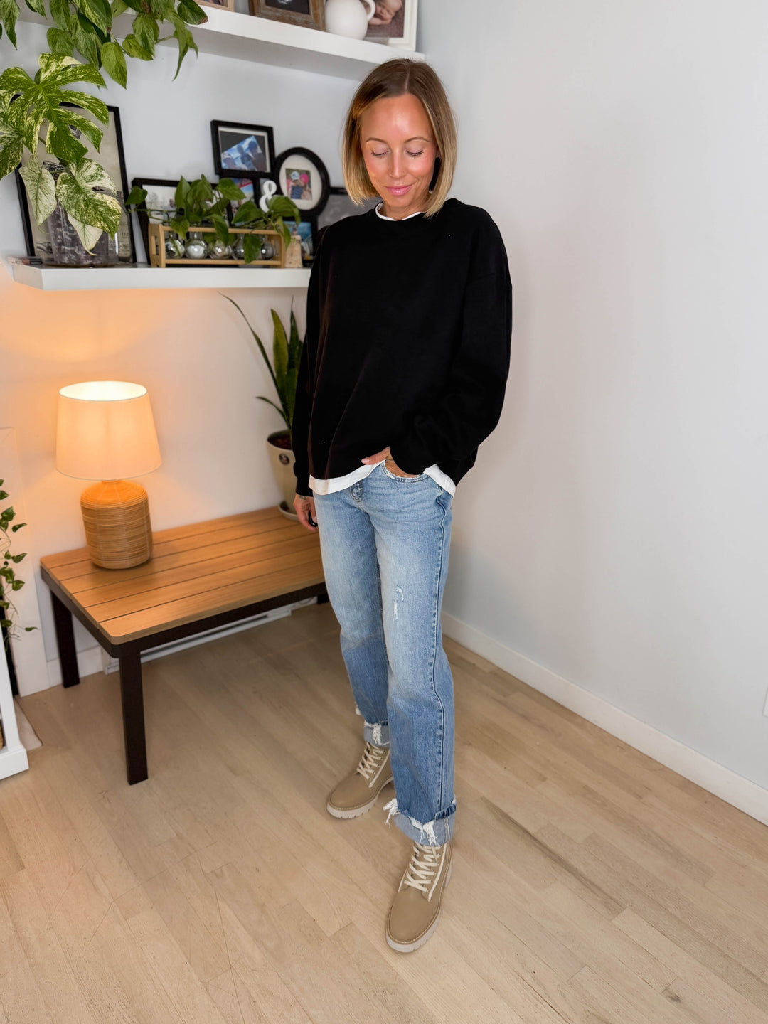 Murphy Layered Look Sweatshirt- BLACK